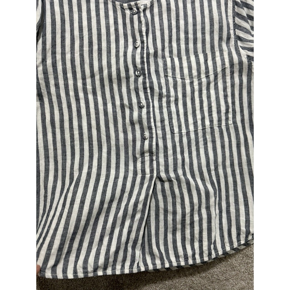 Everlane Women's 16 Linen Popover Shirt in Bone and grey stripes long sleeve top - Picture 7 of 10